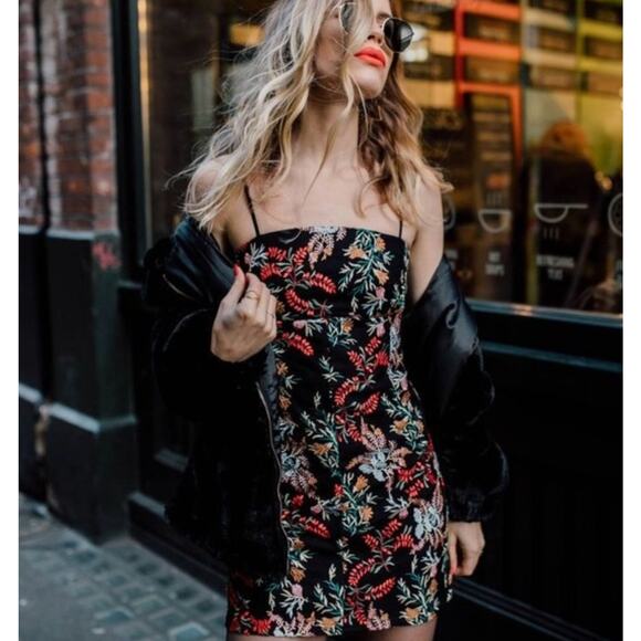 Urban Outfitters Dresses & Skirts - Urban Outfitters Womens S Black Multi Floral Embroidered Ponte Neck Mini Dress
